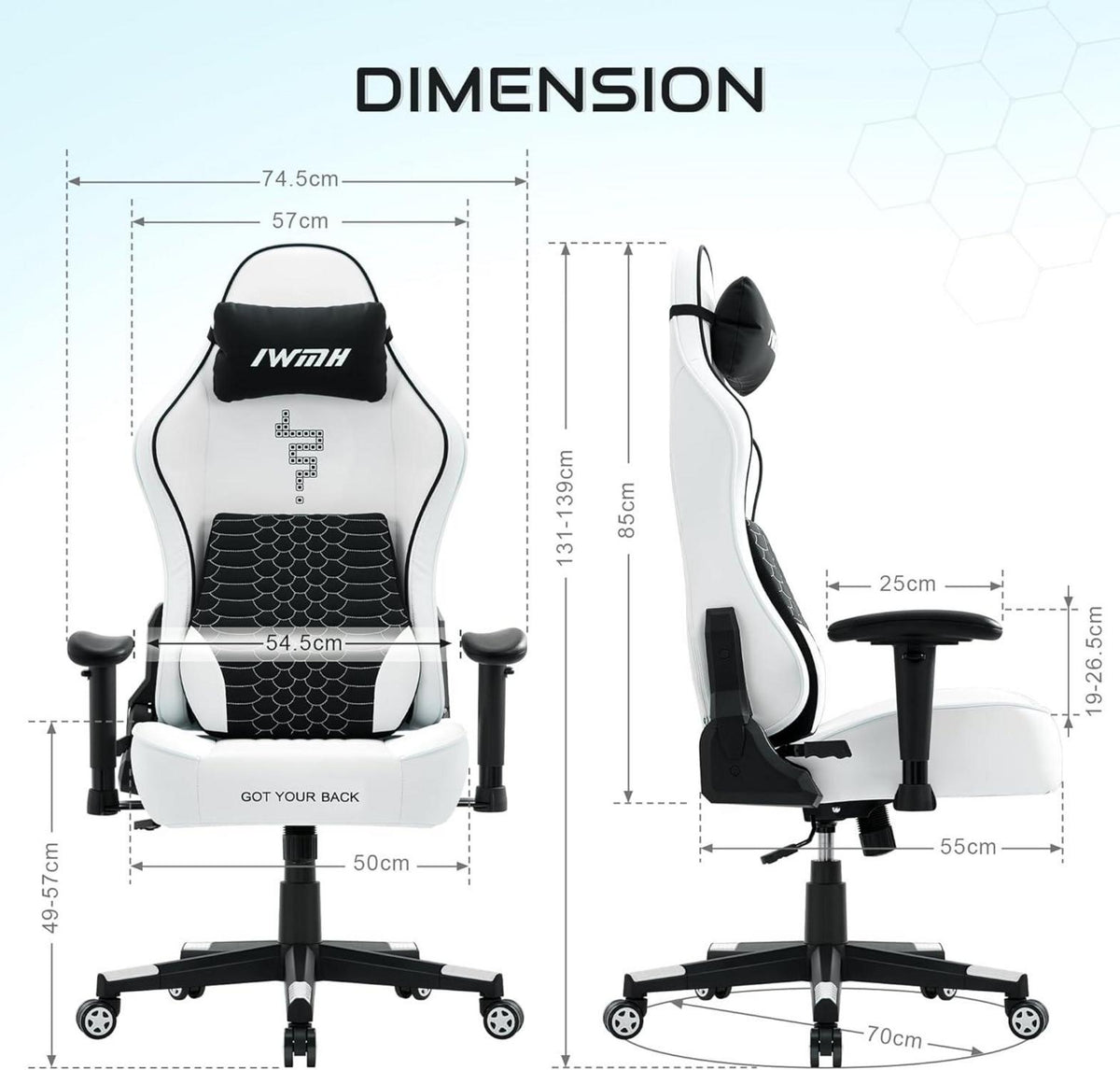 Ergonomischer Gaming Stuhl mit 3D-Lordosenstütze, Rückenlehne