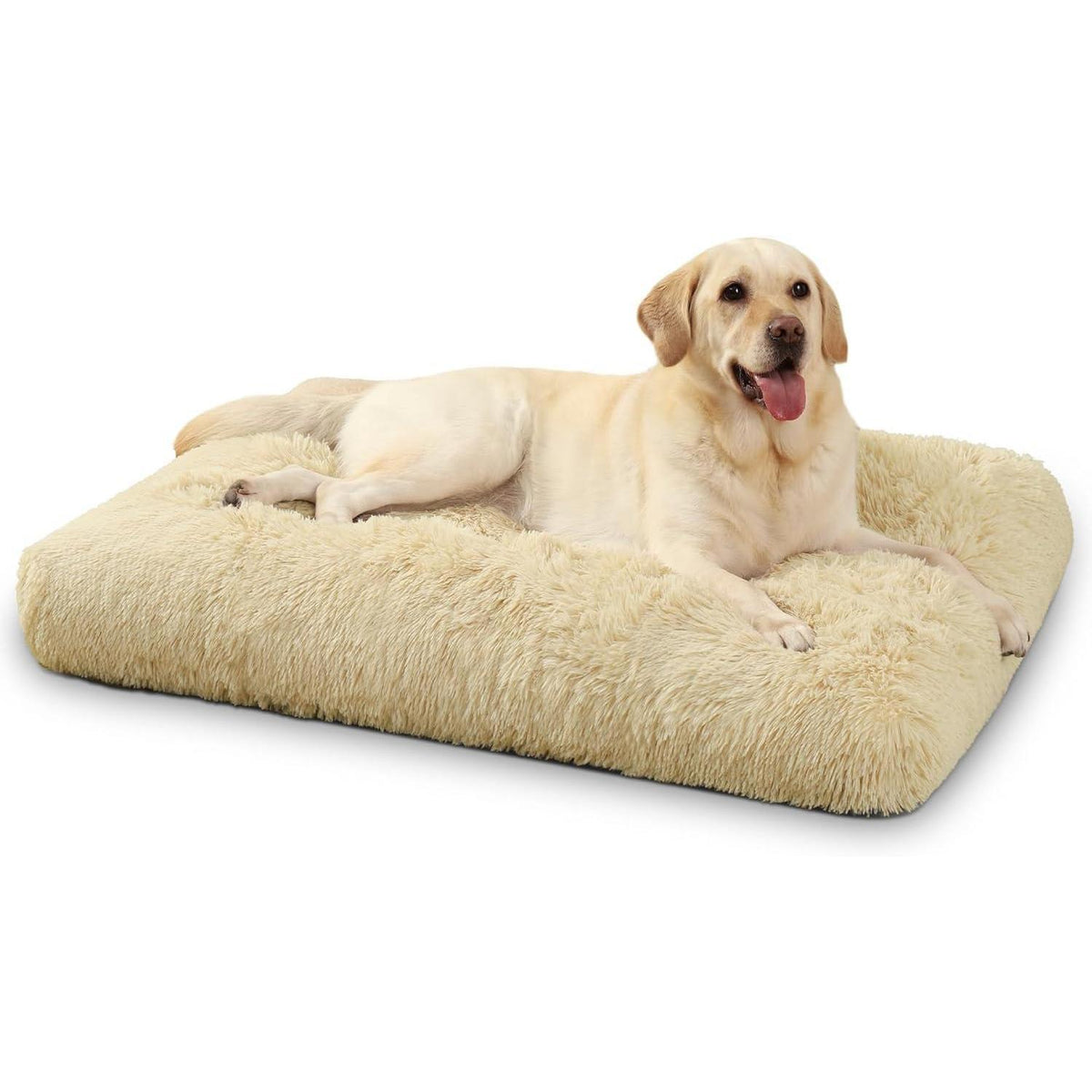 Waschbares Hundebett für große Hunde, Plüsch, 90x60cm, Khaki