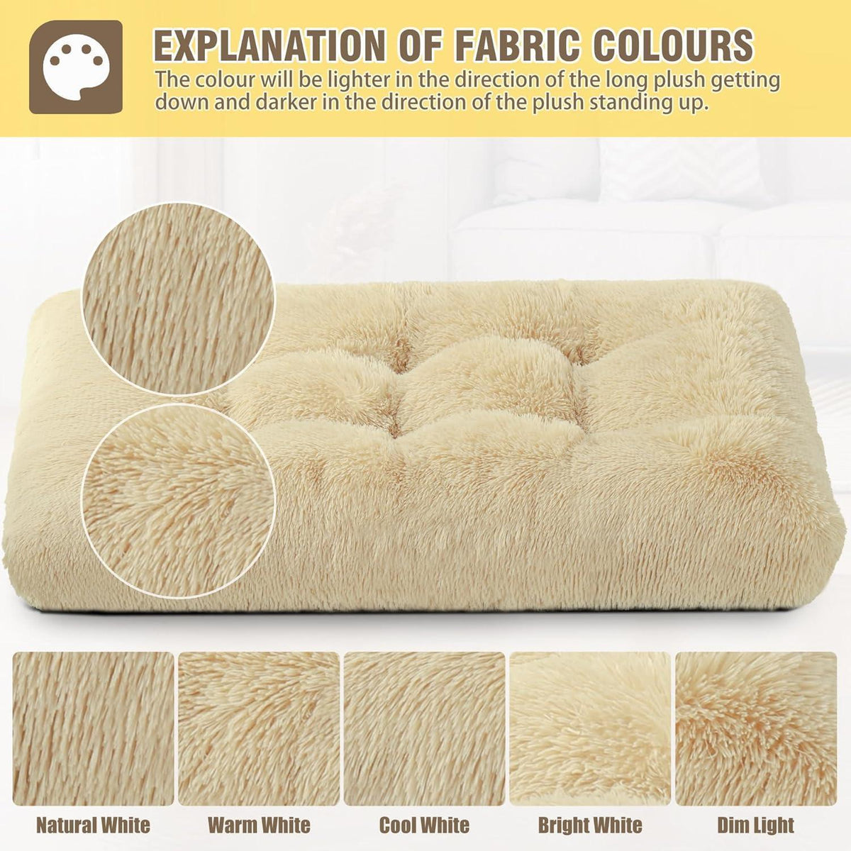 Waschbares Hundebett für große Hunde, Plüsch, 90x60cm, Khaki