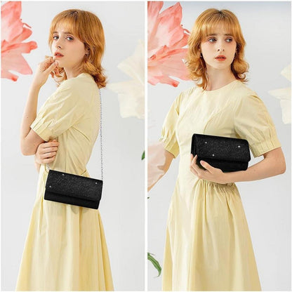 Elegante Clutch mit Kette für Damen, Schwarz