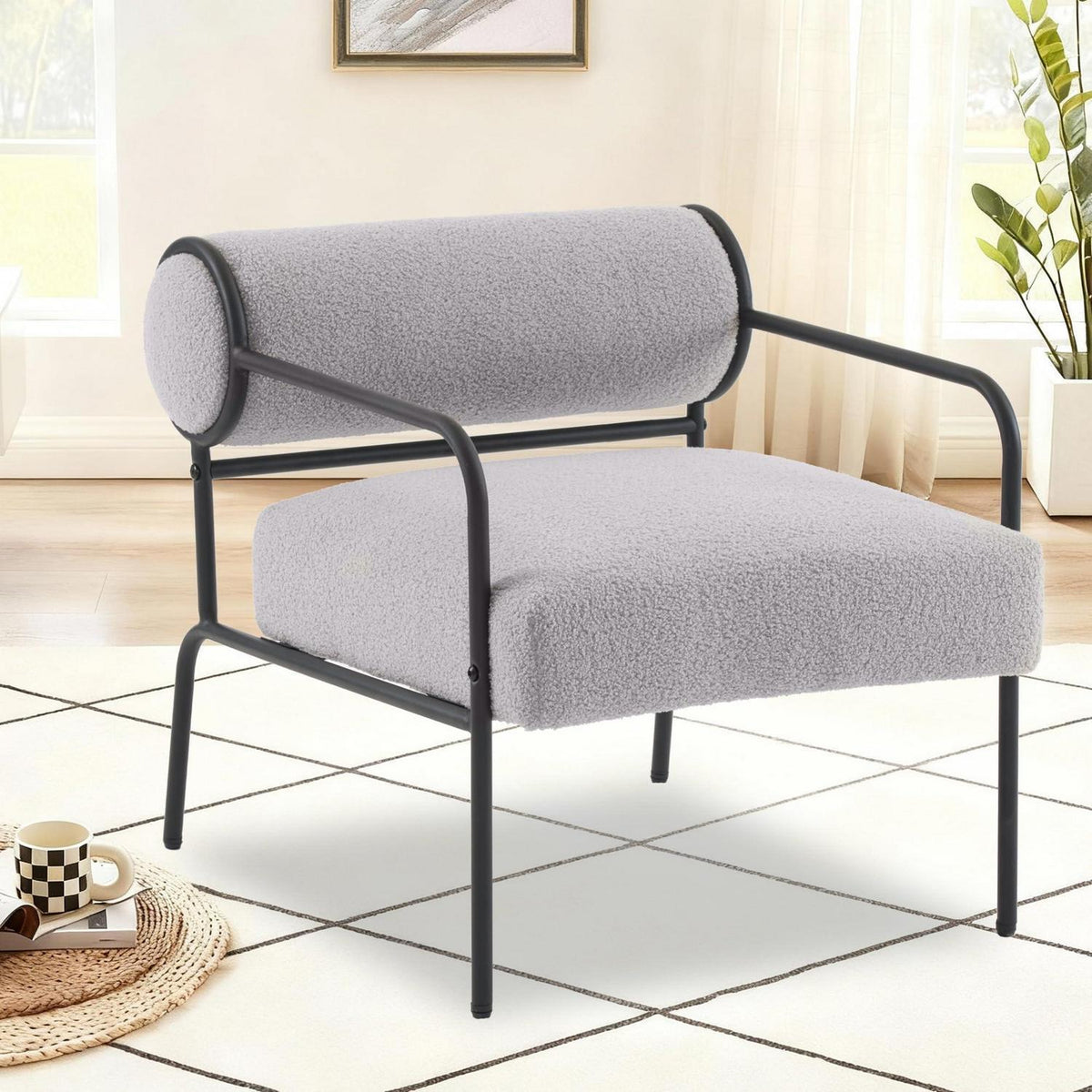 Mingone Loungesessel Grau - Bequemer Teddy Sessel für Wohnzimmer