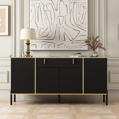 Sideboard Wohnzimmer Schwarz 160cm – Buffet mit 4 Türen & Schublade
