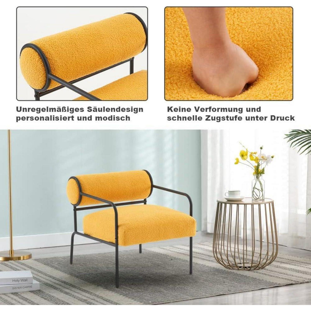 Gelber Lounge-Sessel aus Lammwolle – Bequemer Teddy Sessel für Wohnzimmer
