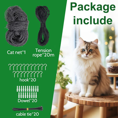 Katzennetz für Balkon 6x3m drahtverstärkt Schwarz inkl. Zubehör & 20m
