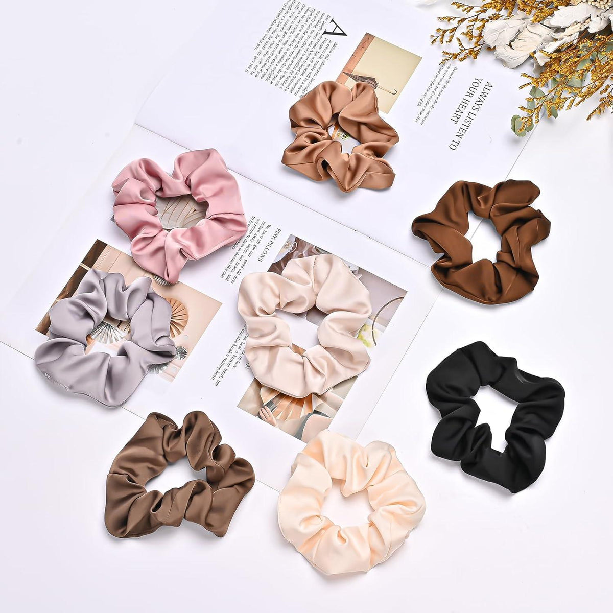 8er Set Seidige Scrunchies Satin Haargummis Damen Mädchen 8 Farben