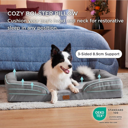 Orthopädisches Hundebett L 97x71cm Grau mit hohem Rand