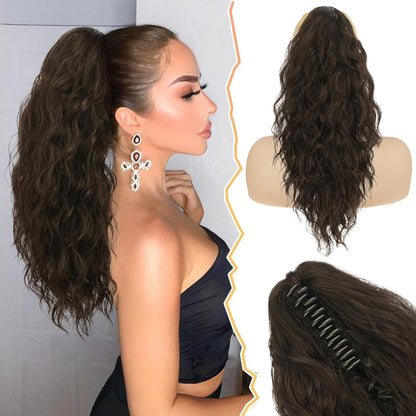 Lockige Clip-in Pferdeschwanz Haarverlängerung 45 cm - Natürliches