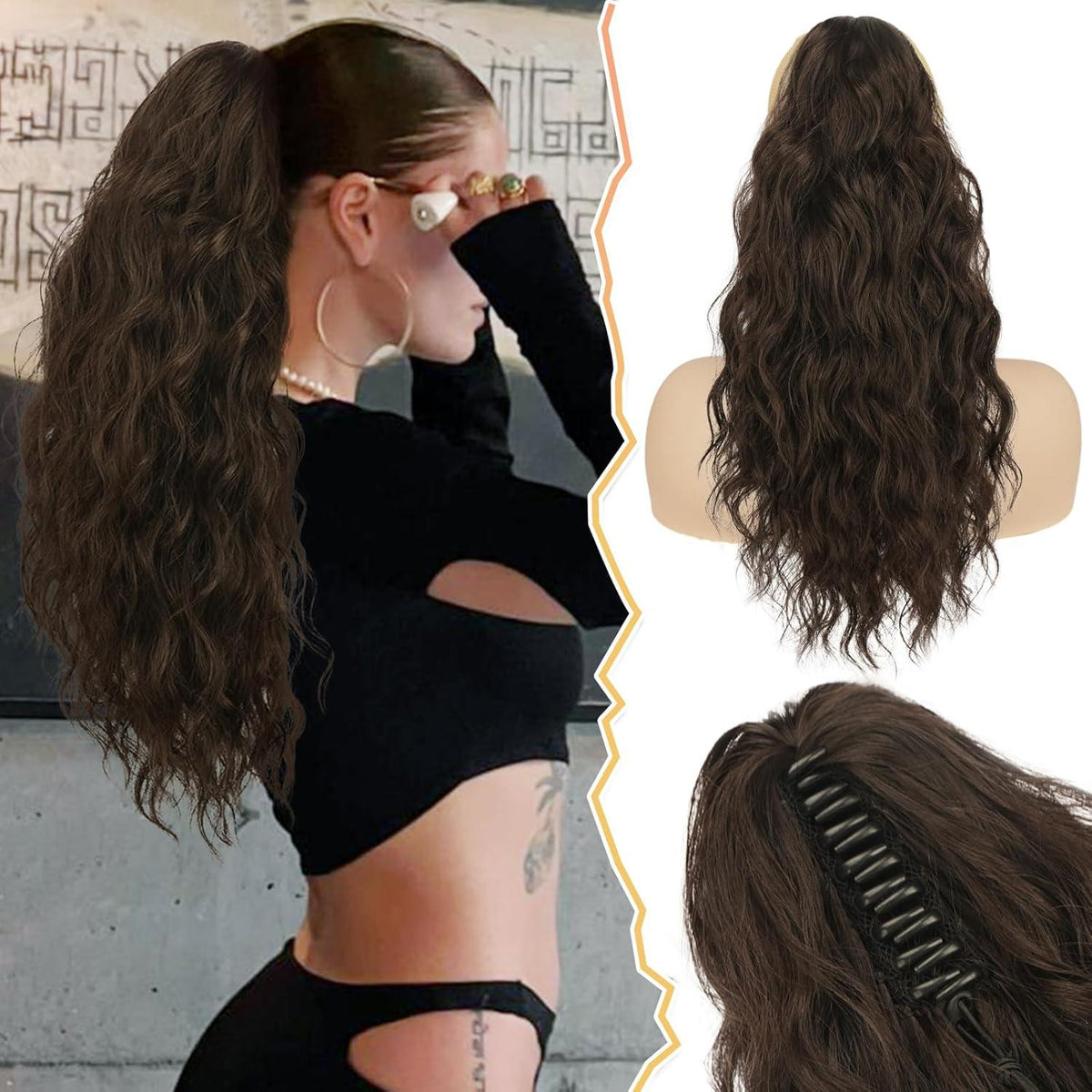 Lockige Clip in Pferdeschwanz Verlängerung 45cm Natürliches Haarteil