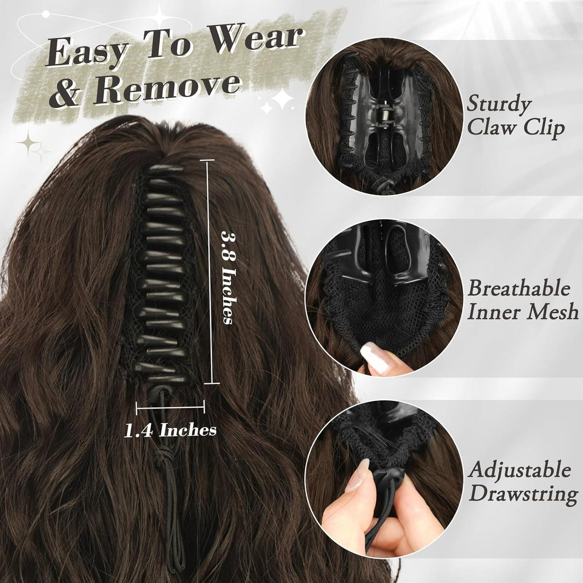 Lockige Pferdeschwanz Haarverlängerung 45 cm Clip-in Natürlich Frauen