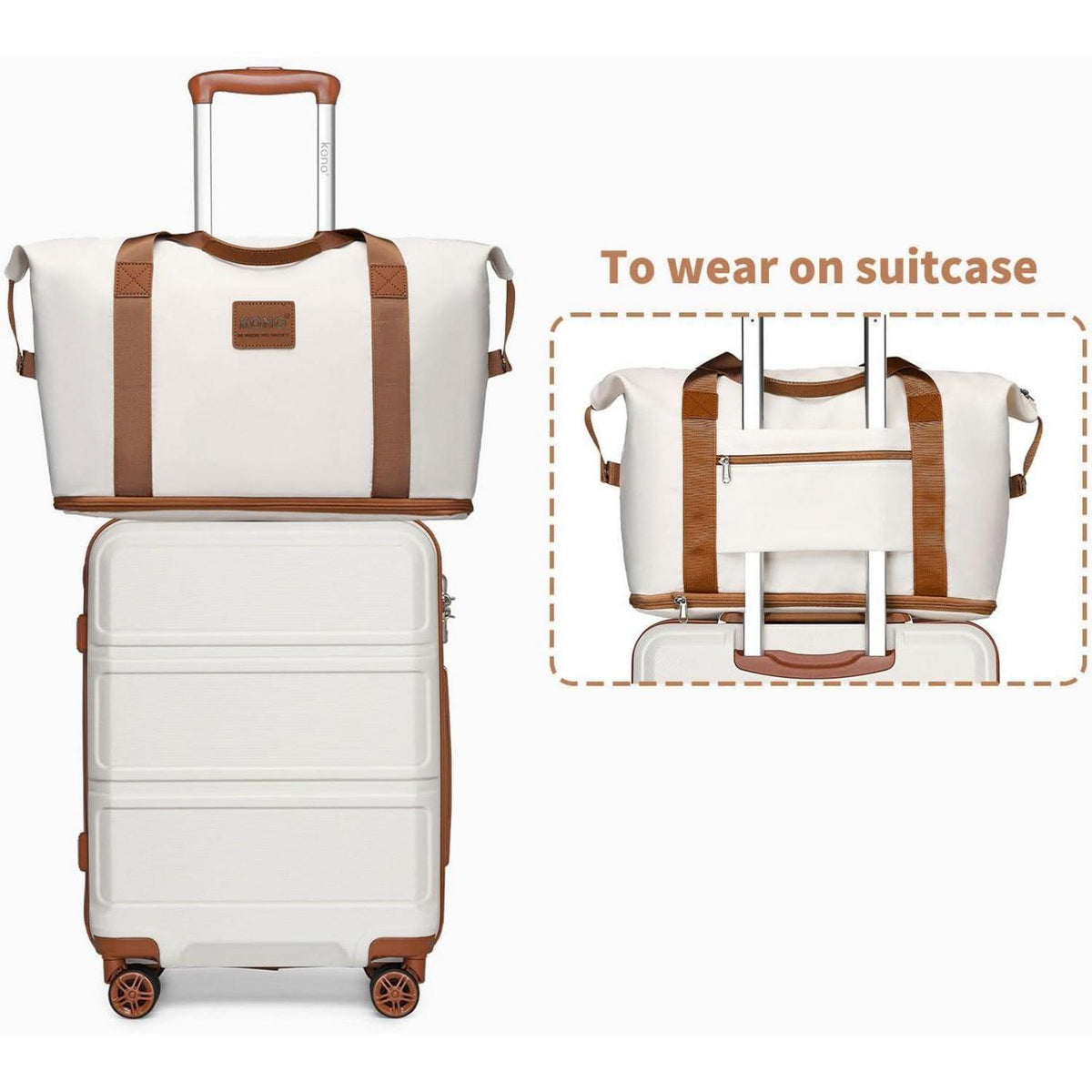 4-teiliges Reisekoffer Set mit TSA-Schloss, 55cm Handgepäck, Creme Weiß