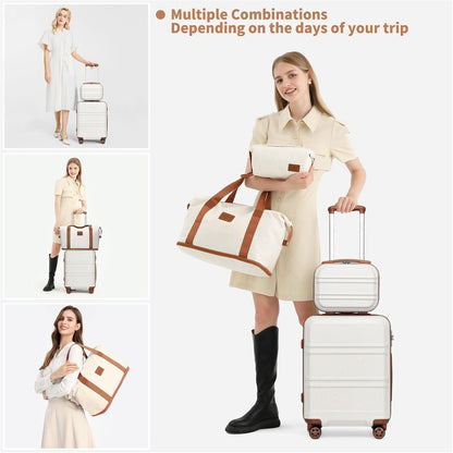 4-teiliges Reisekoffer Set mit TSA-Schloss, 55cm Handgepäck, Creme Weiß