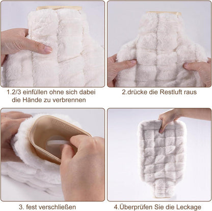 Wärmflasche mit Bezug Naturkautschuk 2L Groß Handwärmer Cream