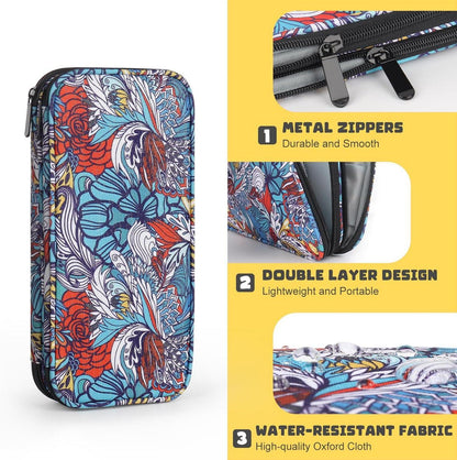 Stricknadeln Häkelnadeln Aufbewahrungs-Etui Blau Totem - Hochwertiger Organizer Tasche mit Reißverschluss