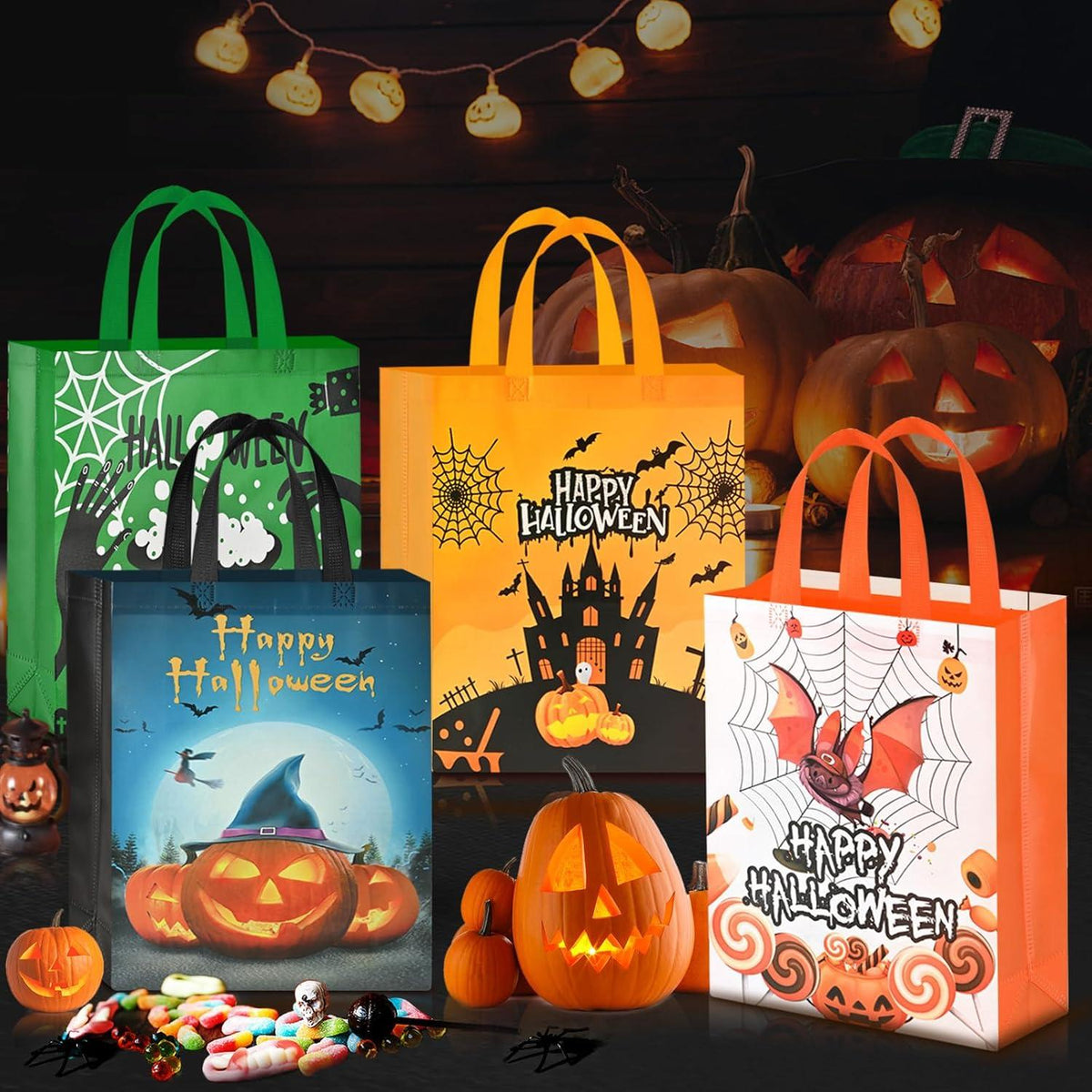 Halloween Geschenktüte Groß 6 Stk Süßigkeitstasche Griffen Trick Treat