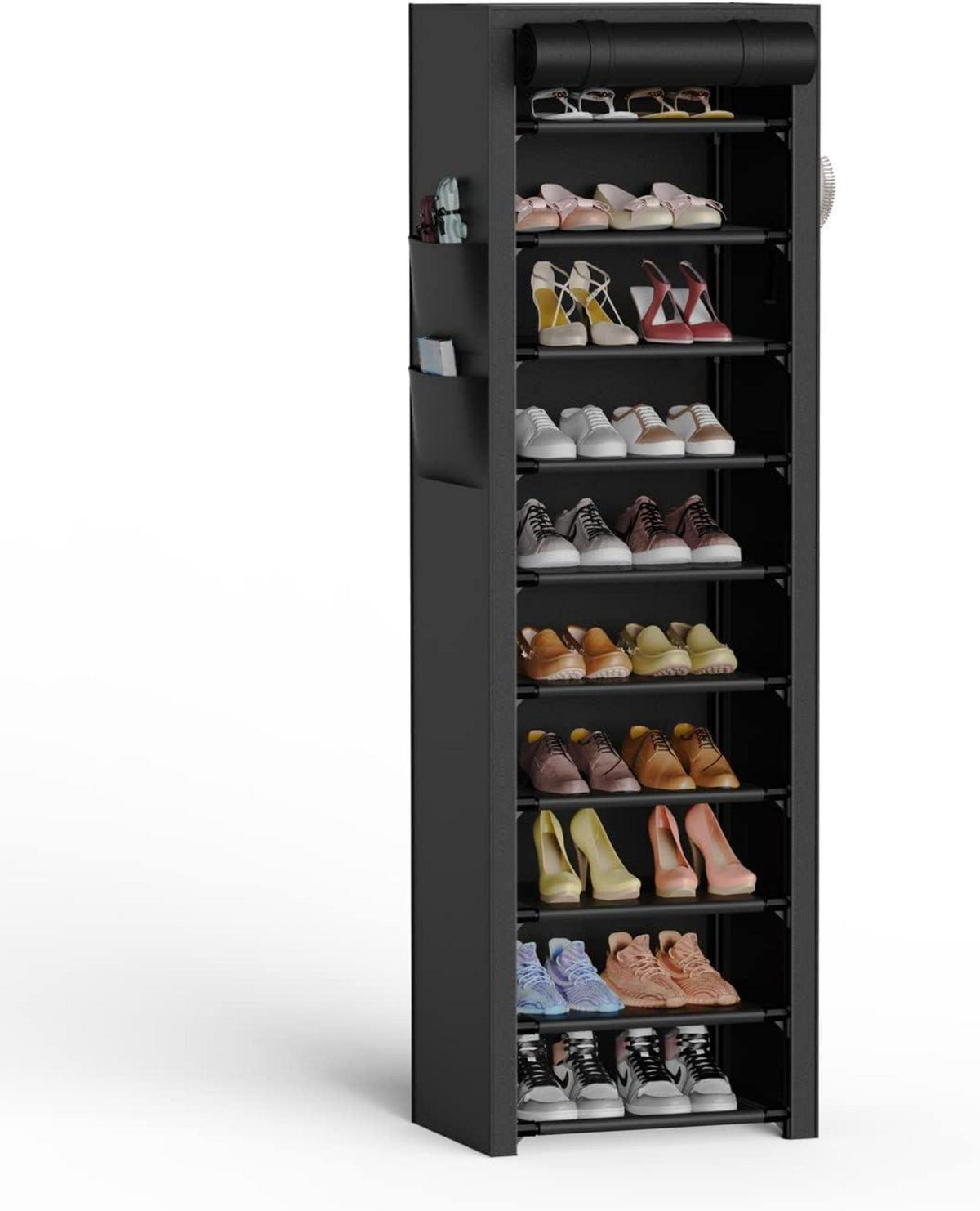 Schuhregal 10 Ebenen mit staubdichtem Überzug, Schuhschrank Hoch