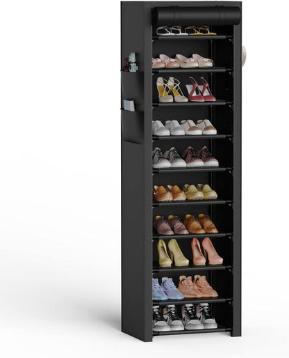 Schuhregal 10 Ebenen mit staubdichtem Überzug, Schuhschrank Hoch