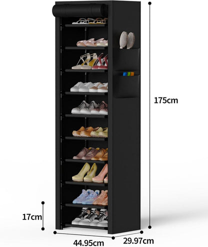 Schuhregal 10 Ebenen mit staubdichtem Überzug, Schuhschrank Hoch