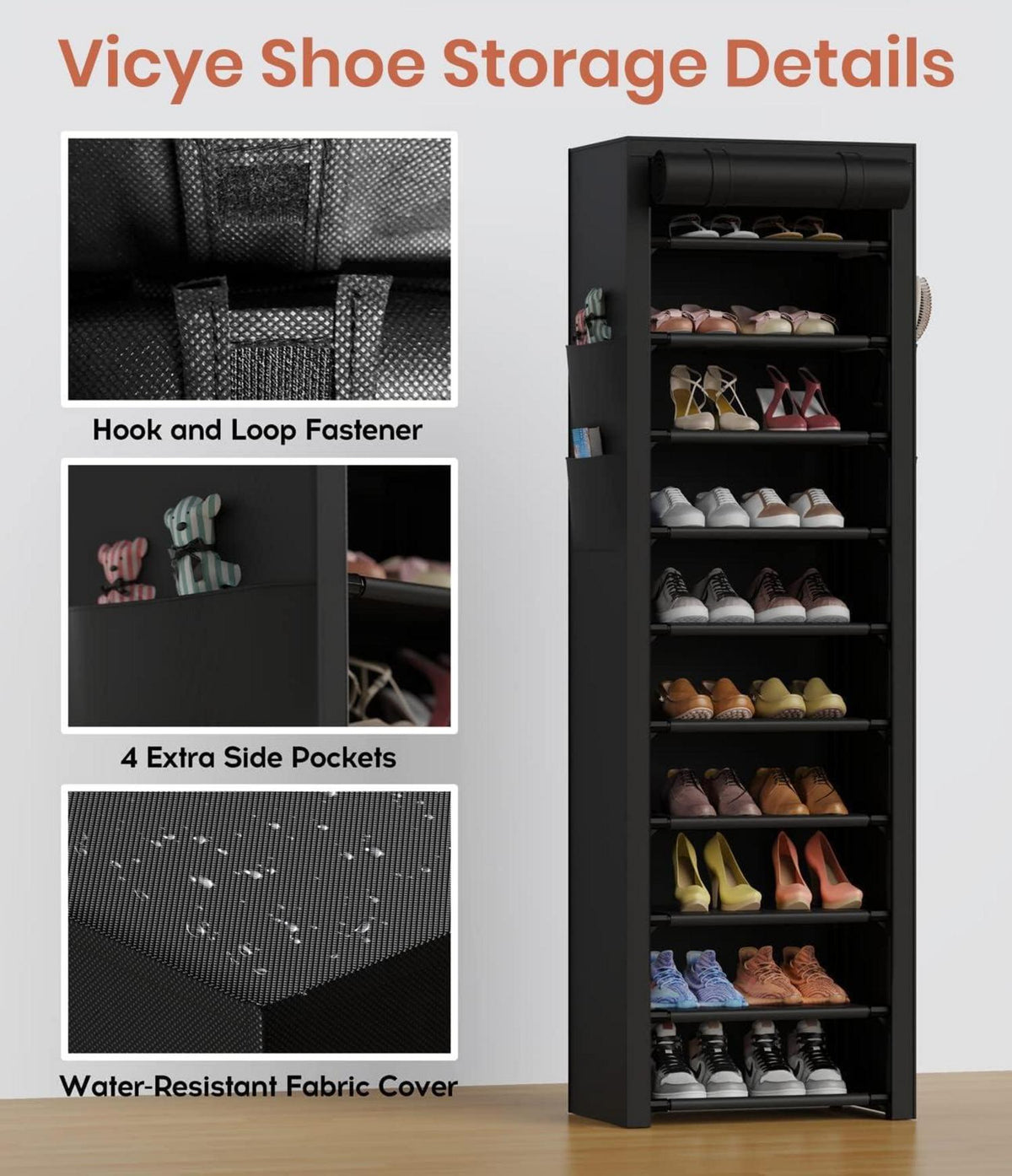 Schuhregal 10 Ebenen Staubdichter Überzug 20-22 Paar Schuhe Ständer Schmal Organisator