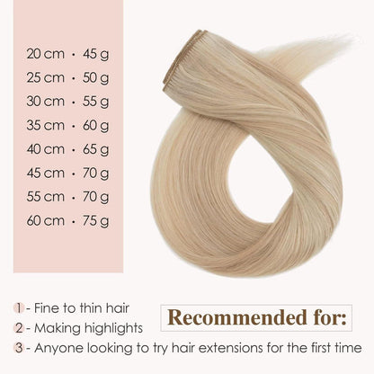 Echthaar Clip-In Extensions Hellblond/Goldblond Balayage 50cm