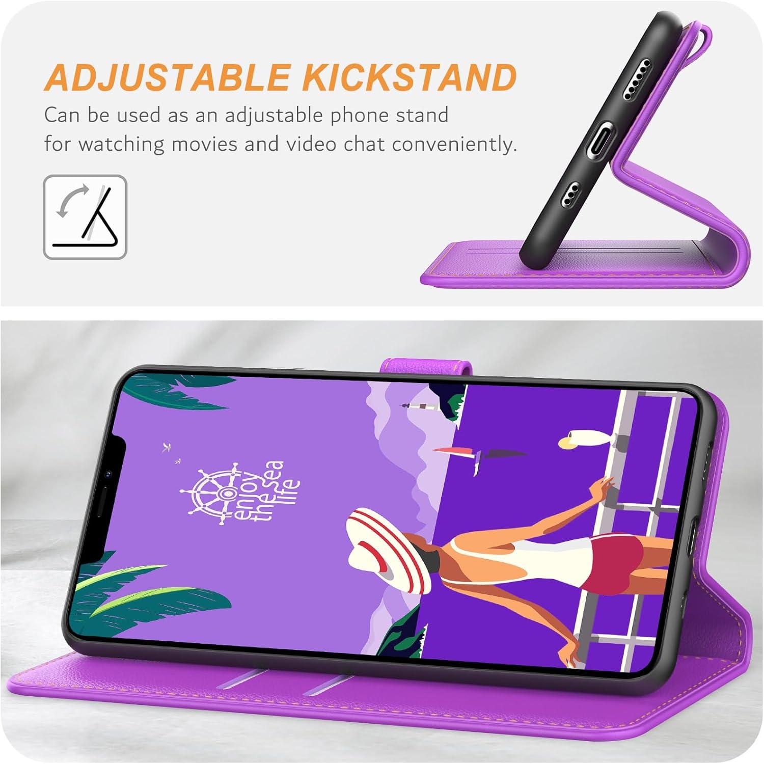 iPhone 11 Pro Leder Handyhülle mit Kartenschlitzen und Standfunktion, Violett