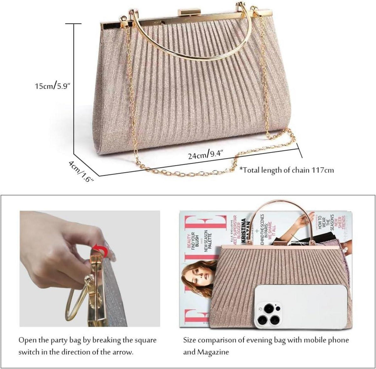 Elegante Glitzer Clutch für Hochzeit Party Schwarz