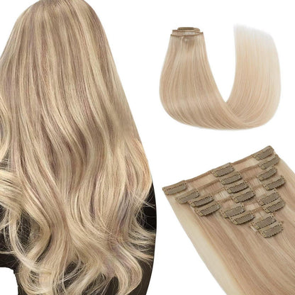 Echthaar Clip-In Extensions Hellblond/Goldblond Balayage 35cm