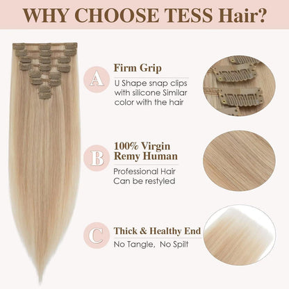 Echthaar Clip-In Extensions Hellblond/Goldblond Balayage 35cm