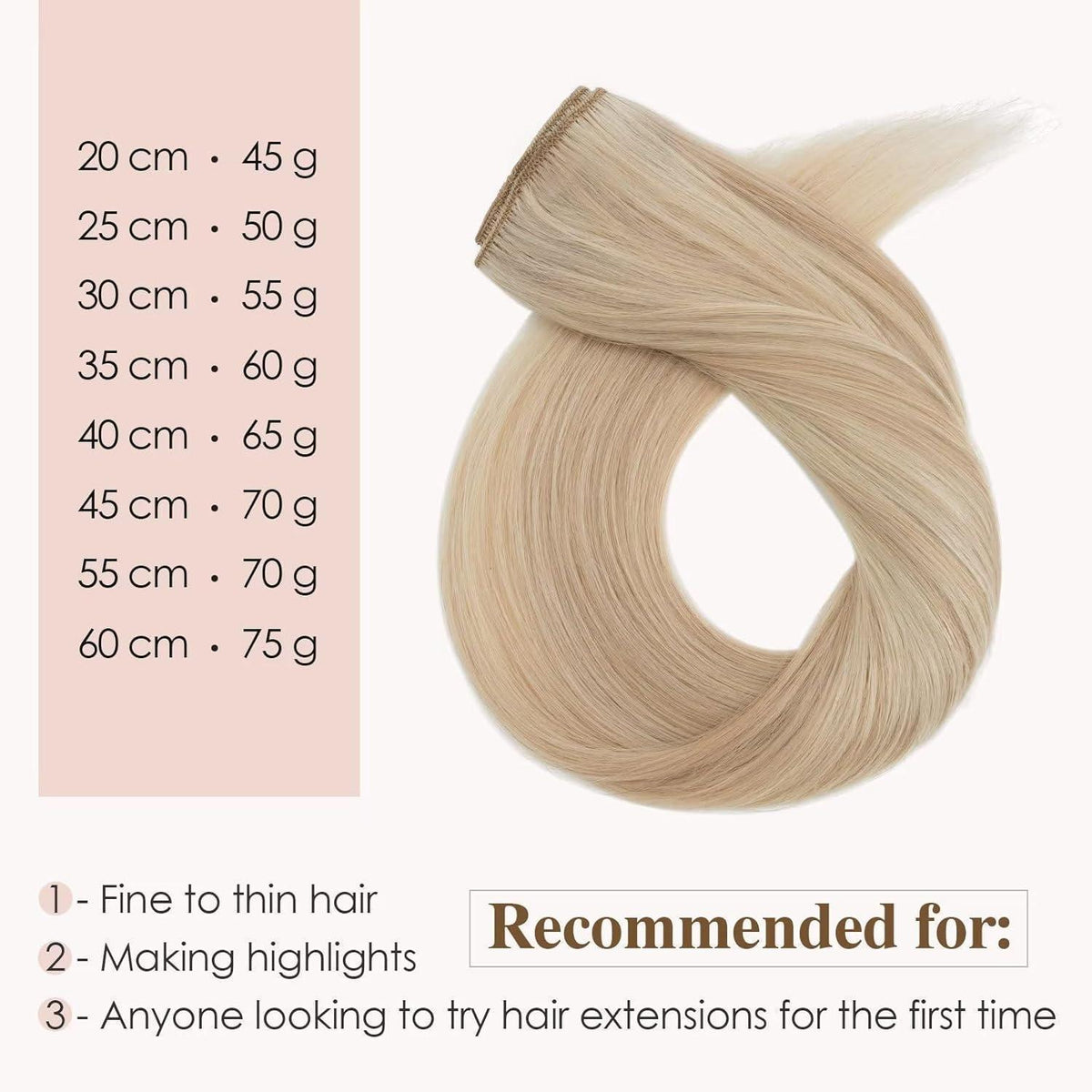 Echthaar Clip-In Extensions Hellblond/Goldblond Balayage 35cm