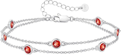 Damen Armband mit Geburtssteinen 925 Silber Doppelt Layered