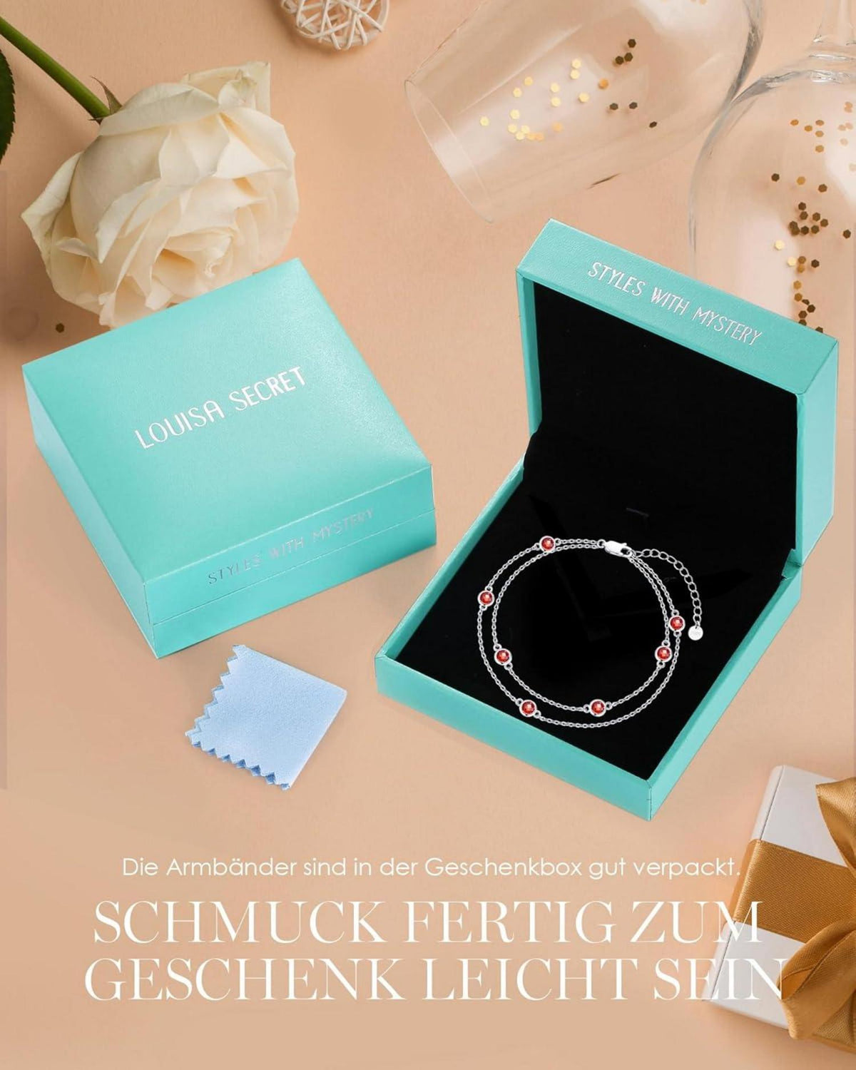 Damen Armband mit Geburtssteinen - Sterling Silber Layered-Kette