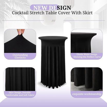 Runde Spandex Tischdecke mit Rock, 80x110cm, Schwarz, 4er Set