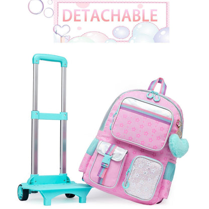 Kinder Trolley Rucksack mit Rollen – Schulranzen für Mädchen