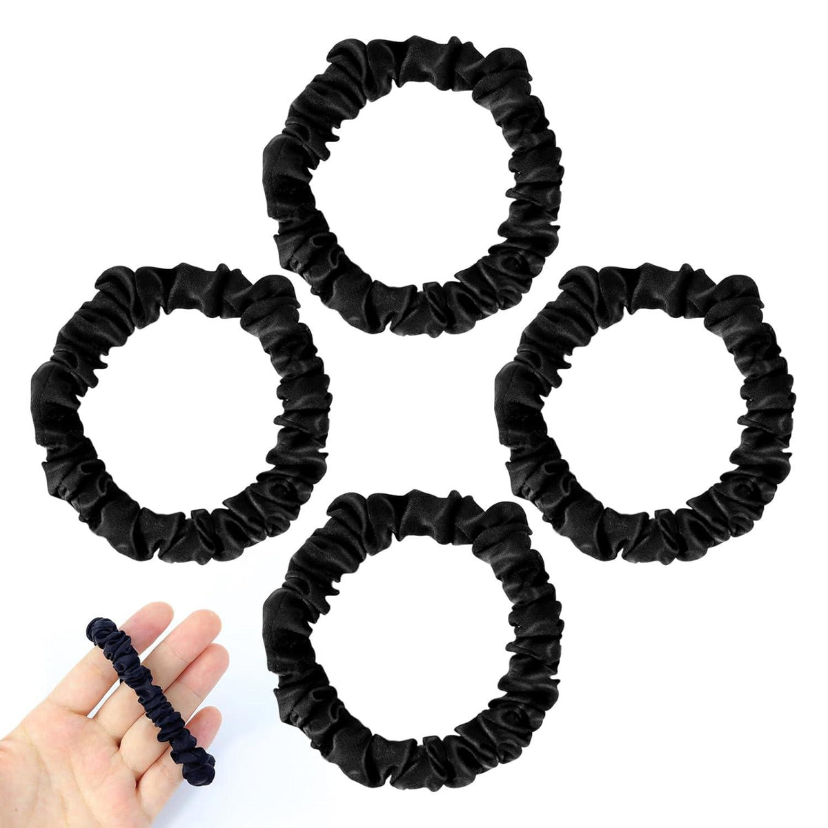 4er Set Seide Schwarz Satin Haargummi Scrunchies kleine Haarschmuck