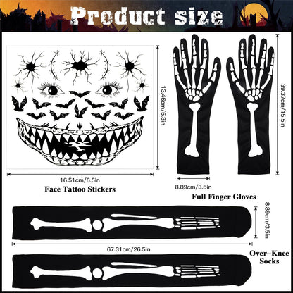 Halloween Skelett Kostümset Handschuhe Strumpfhose Tattoo