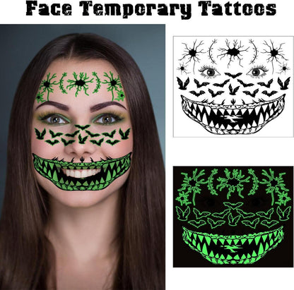 Halloween Kostüm Skelett Handschuhe Strumpfhose Damen Tattoo leuchtend