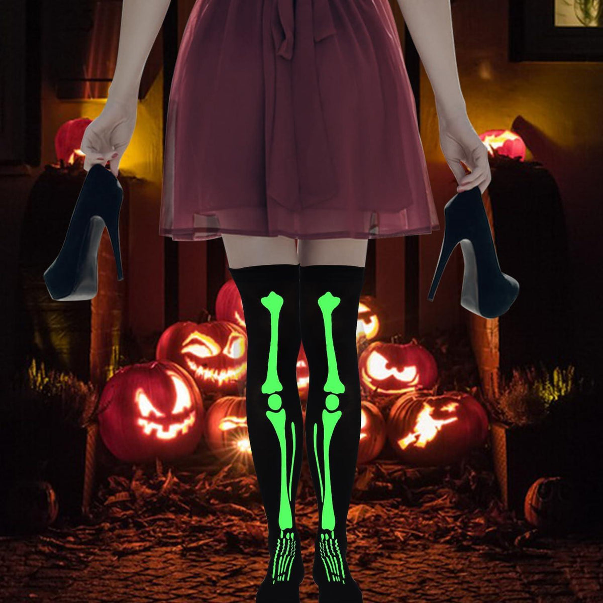Halloween Skelett Kostüm Erwachsene Handschuhe Damen Strumpfhose Tattoo