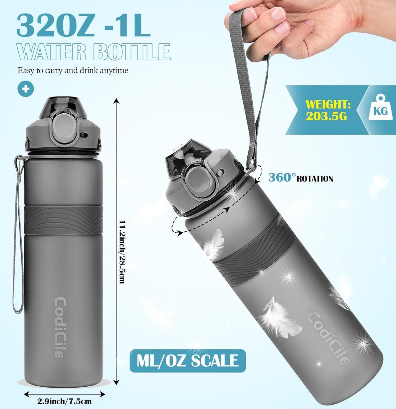Trinkflasche BPA-frei 1 Liter Sport Auslaufsicher Wasserflasche 1L
