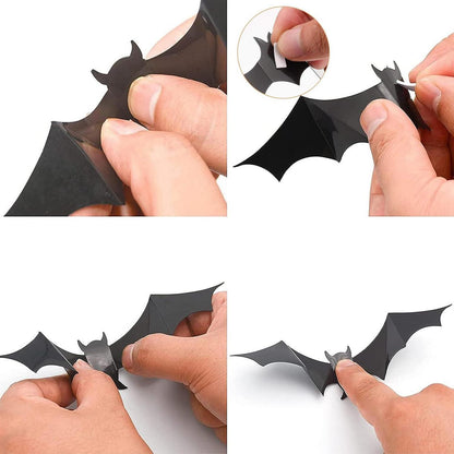 56x Fledermaus Halloween Deko 3D Wandaufkleber mit Kleber