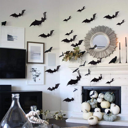 56x Fledermaus Halloween Deko 3D Wandaufkleber mit Kleber
