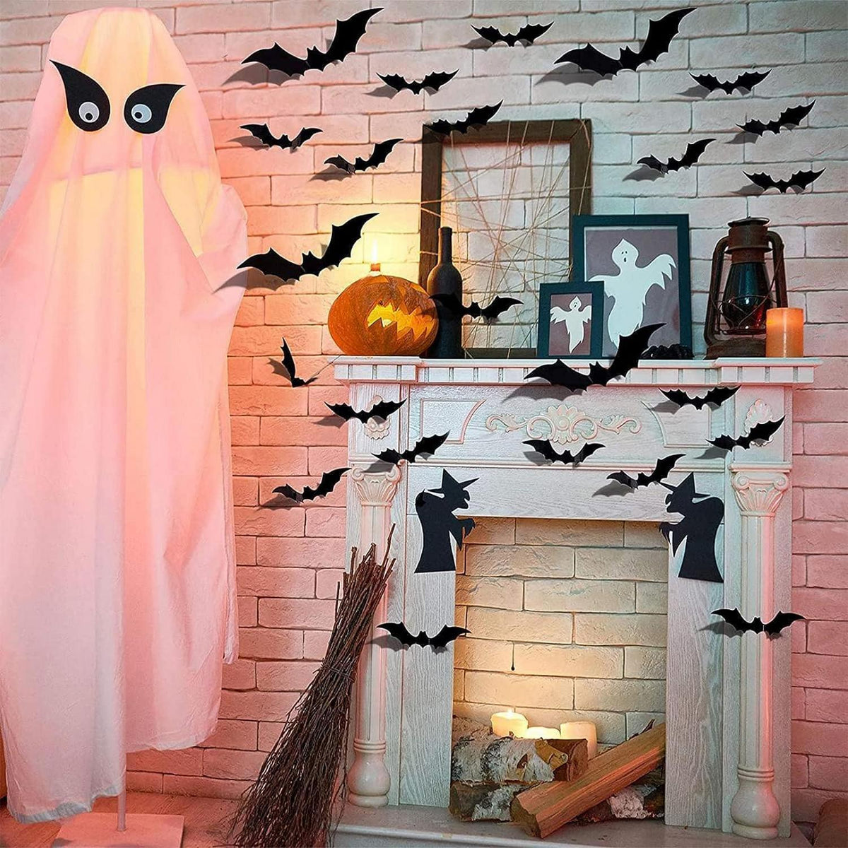 56x Fledermaus Halloween Deko 3D Wandaufkleber mit Kleber