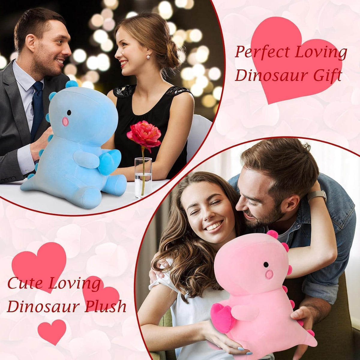 Plüschtier Dinosaurier mit Herz, Kuscheltier 50cm Rosa