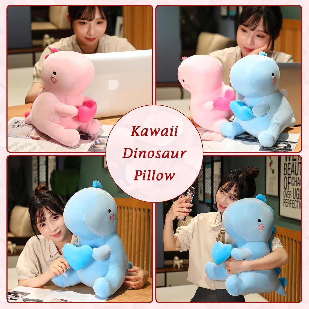 Plüschtier Dinosaurier mit Herz, Kuscheltier 50cm Rosa