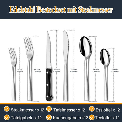 72-teiliges Besteck Set Edelstahl für 12 Personen