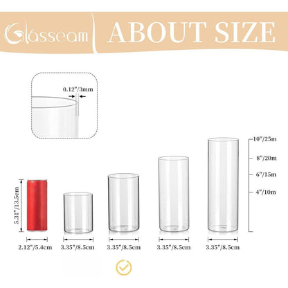 Kerzenhalter Glas Zylinder Set 12 Stück, Modern Windlicht für Stumpenkerzen