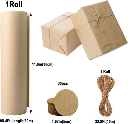 Braunes Kraftpapier Set mit Etiketten + Juteseil 30cm x 30m