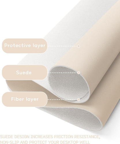 Großes Office Mousepad Leder Wildleder Beige 80x40cm