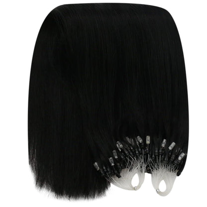 Schwarz 50cm Echthaar Micro Ring Extensions - Haarverlängerung