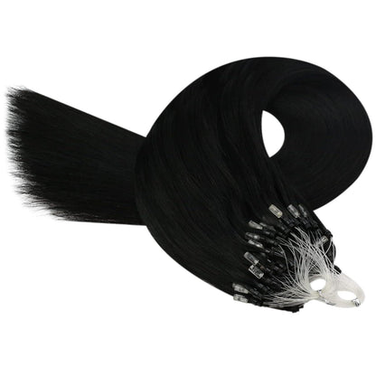 Schwarz 50cm Echthaar Micro Ring Extensions - Haarverlängerung