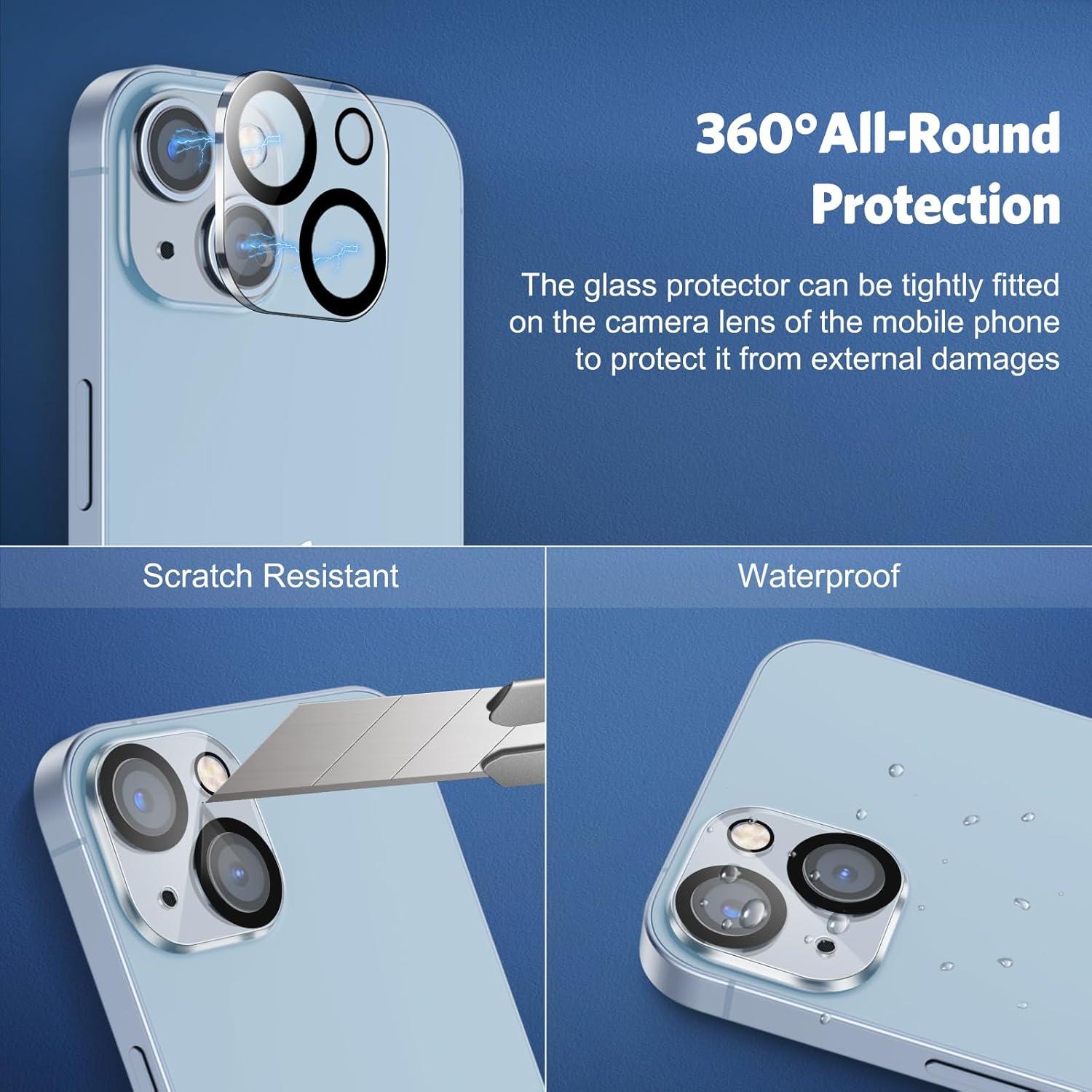 Panzer Schutz Glas für iPhone 14 mit Kamerafolie, 2+2 Stück