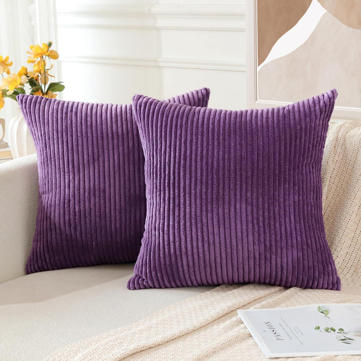 2x Cord Kissenbezug Lila 50x50cm - Dekokissen für Sofa